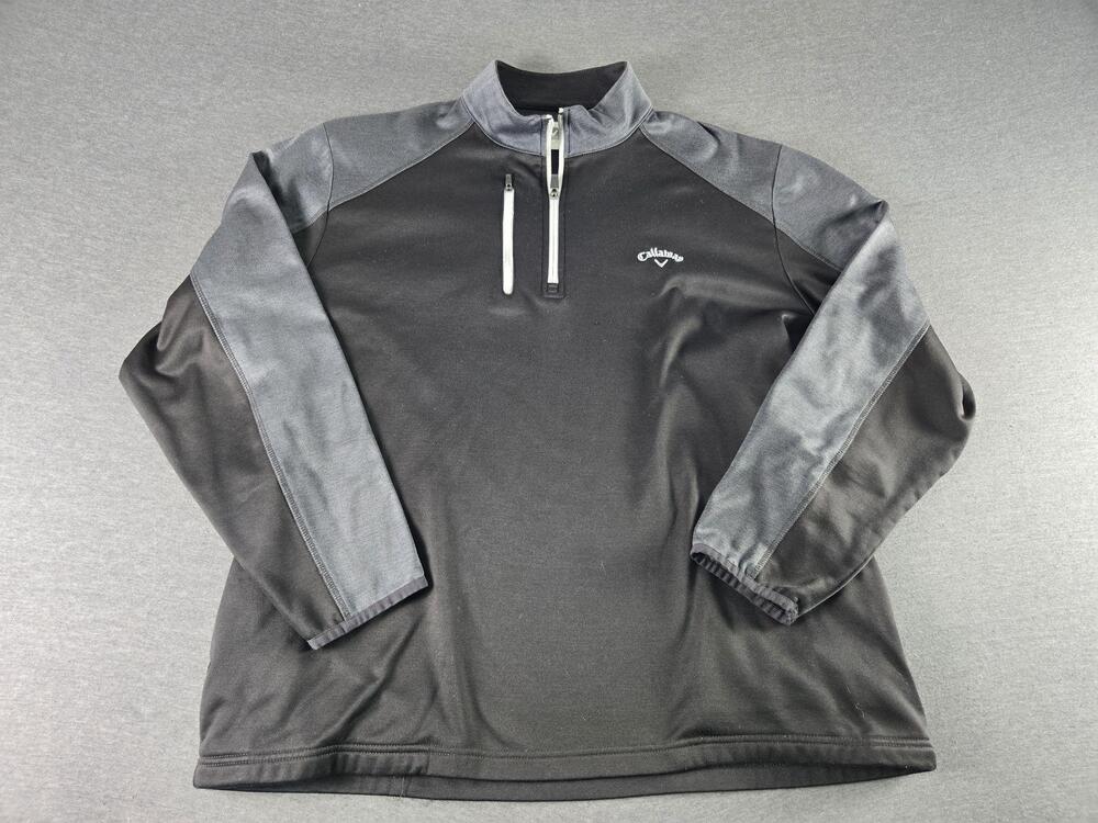 Callaway Jacket Mens XL Black Gray 1/4 Zip Fleece Lined Golf Thermal Pullover